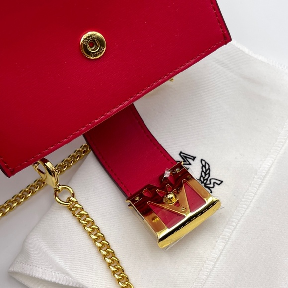 NEW MCM Mena cardholder leather wallet with chain bag in red full set - Picture 11 of 15